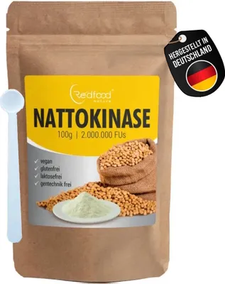 Produktbild von Redfood Nattokinase Pulver 100g mit 2.000.000 FU´s mit 100mg Dosierlöffel