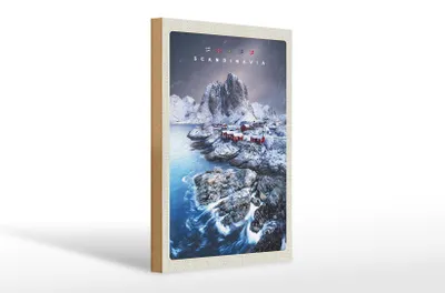 Produktbild von Holzschild Reise 20x30cm Skandinavien Schnee Meer Gebirge