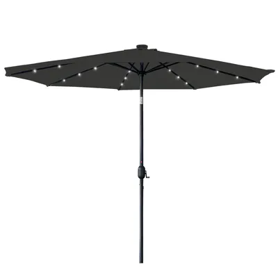 Produktbild von LZQ Sonnenschirm mit LED Ø300cm Marktschirm mit Kurbel Neigbar Gartenschirm Sonnenschutz Terrassenschirm ohne Ständer UV 40+, Dunkelgrau