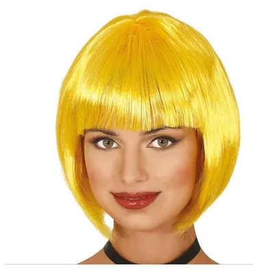 Imagen del producto de Peluca de carnaval para adultos, estilo retro, color amarillo, con corte de pelo corto y brillante, ideal para fiestas, disfraces y celebraciones como el carnaval
