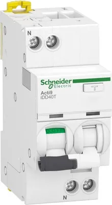 Image de Schneider Interrupteur différentiel Schneider Acti9 iDD40T 10A 1P+N Type AC - 85x36x73mm - Blanc