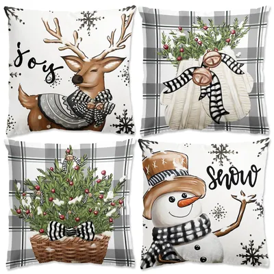 4er-Set Weihnachtskissenbezüge 45x45 cm, Grau, Leinenoptik