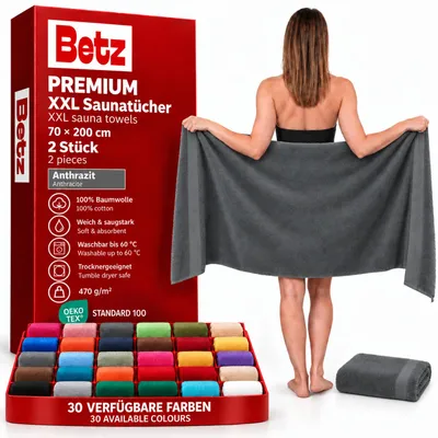 Zdjęcie produktu dla Betz 2 sztuki ręczników do sauny 70 x 200 cm PREMIUM 100% bawełna ręcznik kąpielowy ręcznik plażowy kolor: antracytowy