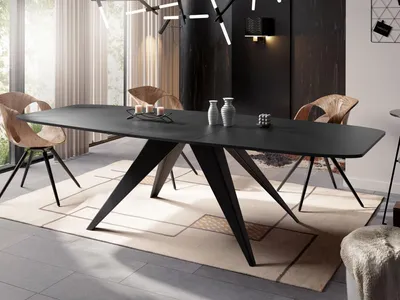 Produktbild von Ausziehbarer Esstisch im Loft-Stil - Industrieller Tisch mit Schwarzen Metallbeinen - Modernes Design für Wohnzimmer - 180 cm Ausziehbar auf 220 cm - Schwarz