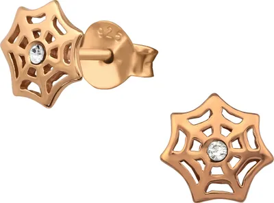 Produktbild von 925 Sterling Silber Ohrstecker rosévergoldet mit Spinnennetz