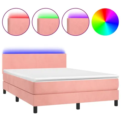 Obrázok produktu pre Posteľný rám boxsping s matracom a LED ružový 140x190 cm zamat