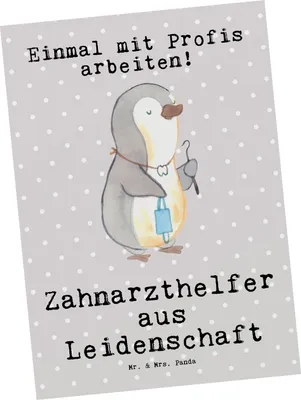 Produktbild von Mr. & Mrs. Panda Postkarte Zahnarzthelfer Leidenschaft - Grau Pastell - Geschenk, Grußkarte, Fotokarte, Ansichtskarten, Postkarten, Ansichtskarte