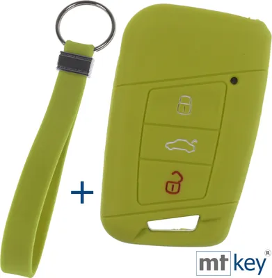 Produktbild von Auto Schlüssel Silikon Schutz Hülle + Schlüsselband Grün Kompatibel mit VW Passat B8 Arteon Skoda Kodiaq 3 Tasten KEYLESS SMARTKEY