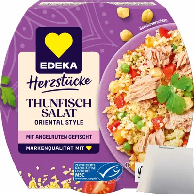 Produktbild von Edeka Herzstücke Thunfisch Salat Oriental Style (160g Dose) + usy Block