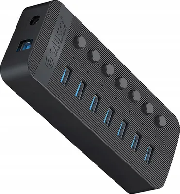 Zdjęcie produktu dla Orico CT2U3-7AB 7x USB-A 3.0 hub z przełącznikami - czarny