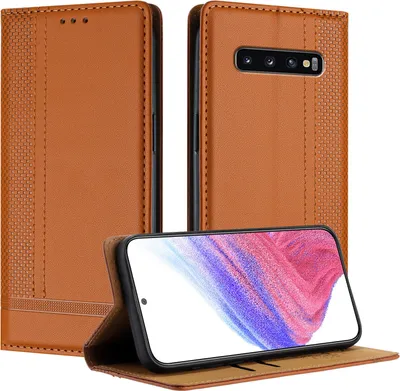 Obrázek produktu pro Pouzdro pro Samsung Galaxy S10 kožené flipové pouzdro s funkcí stojánku Hnědý