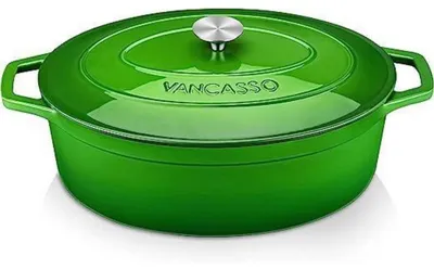 Productafbeelding van Gusseisen braadpan, 8 liter, diameter 37 cm, geëmailleerd, geschikt voor inductie, ovale braadpan, groen