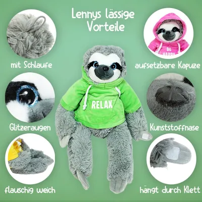 Produktbild von Stofftier Faultier mit Pulli - grün "Relax" - ca. 50 cm