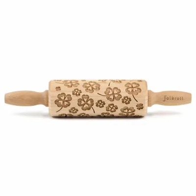Produktbild von Folkroll Teigrolle Kleeblatt, junior, 23 cm, Nudelholz, Prägerolle, Muster, Motiv, Rolle, Buchenholz, 334027
