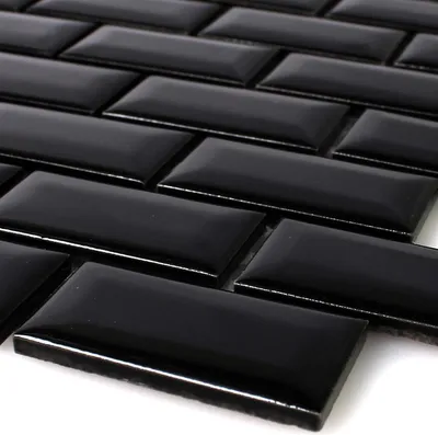 Produktbild von Keramik Metro Mosaikfliesen Picton Facette Schwarz Glänzend