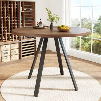 Produktbild von Runder Esstisch – Durchmesser 80 cm – Marmormuster – Mit Metallgestell – Für das Esszimmer