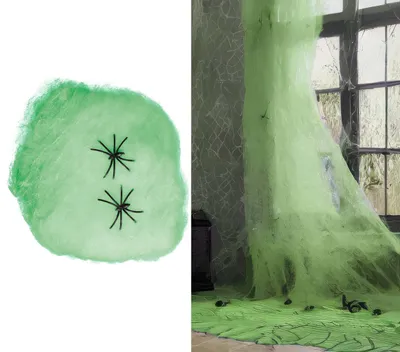 Produktbild von Künstliches Spinnennetz GRÜN 4 Halloween-Spinnen 60g