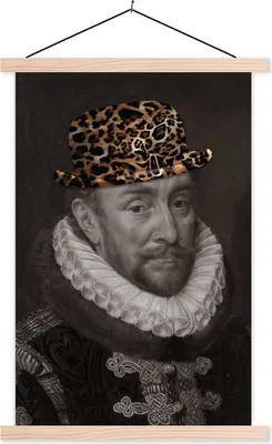 Produktbild von MuchoWow® Textilposter Wilhelm von Oranien - Adriaen Thomasz - Pantherdruck 60x90 cm mit holzfarbenen Rahmen - Textil