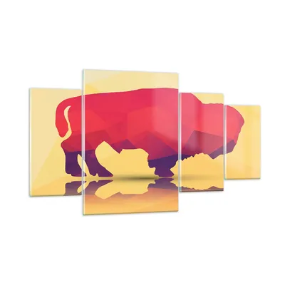 Produktbild von Bilder auf glas - Bison Illustration Bunt Grafik - 160x90cm - Glasbilder - Wandbilder - Kunstdruck - zum Aufhängen bereit - Wanddekoration aus Glas - Glas Bilder - Wandbild auf Glas - GDL160x90-2812