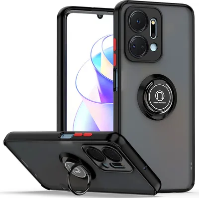 Image de Etui pour Honor X7A étui TPU translucide mat avec support d'anneau et stand Noir Rouge