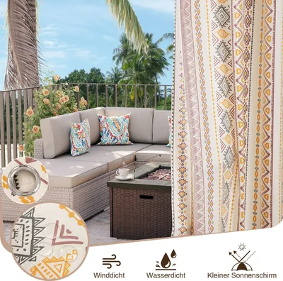 Produktbild von 2er-Set Indoor Outdoor Vorhang mit Ösen AussenGardinen Boho 132x213cm(BxH),Wasserdicht Winddicht Vorhänge für Balkon Garten Hof,Bunt