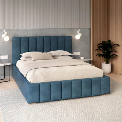 Produktbild von FDM Bett DENTON Trinity 160x200 cm Polsterbett mit Lattenrost aus Metall Bettkasten Stauraumbett Samt türkis