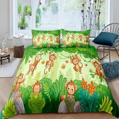 Produktbild von Bettwäsche-Set Kinder Affen Cartoon Wildtiermuster 100x135cm Mehrfarbig Microfaser