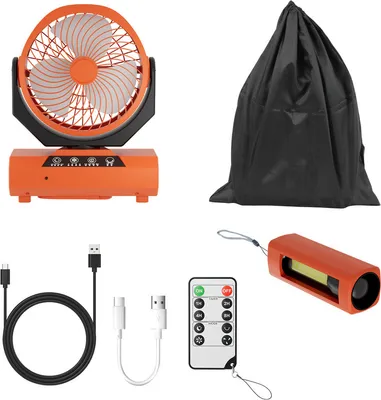 Produktbild von Peviasot Camping Ventilator Multifunktionales 2in1 Camping-Lüfterlicht, Tragbarer USB-Campingventilator für Zelt mit LED-Lampe Laterne Fernbedienung Ventilator-Orange