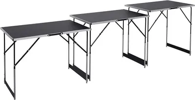 Productafbeelding van Multifunctionele tafel, 3-delig - Draagvermogen van 30 kg per tafel (100 x 60 cm) - 4-voudig in hoogte verstelbaar - Opklapbaar / Tafel voor beer pong / Tafel om te behangen / Marktstandtafel / Bijzetter / 4357760 | 30 kg draagvermogen per tafel (100 x 60 cm) – Opklapbaar – Tafel voor beer pong – Tafel om te behangen – Marktstandtafel