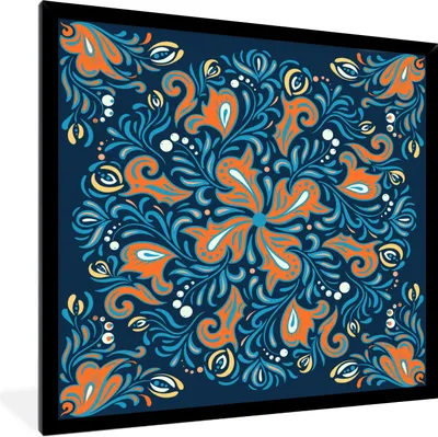 Produktbild von MuchoWow® Gerahmtes Poster Blume - Blätter - Punkte - Muster 40x40 cm - Poster mit Schwarzem Bilderrahmen Wandposter Rahmen Foto Bilder - Mit Rahmen - Wanddekoration Schlafzimmer