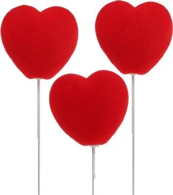 Produktbild von Herzstecker Rot 6x6cm H26cm, Beflockte Deko-Herzen, Blumenstecker für Hochzeit, Muttertag, Valentinstag - 18er Set, 18 Stück