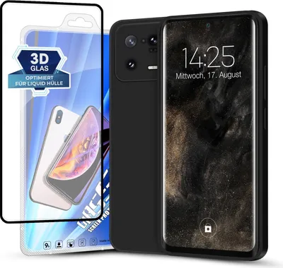 Produktbild von Hülle für Xiaomi 13 Pro 5G mit 9H Displayglas Displayschutz Plus Case Cover Bumper Silikon Softgrip Schutzhülle Farbe: Schwarz