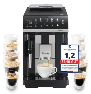 Produktbild von KKT KOLBE Pure Kaffeevollautomat mit Milchschaumdüse, ColdBrew, 2 Tassen Funktion, 7-stufiges Mahlwerk, Touchscreen, Schwarz Silber