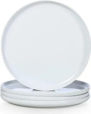 Produktbild von WishDeco Speiseteller Groß 4er Set, Kuchenteller Weiss 25 cm, Keramik Frühstücksteller