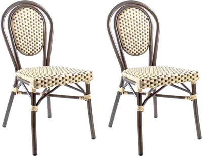 Produktbild von pemora 2-er Set stapelbarer Outdoor-Bistrostuhl BAMBU in Bambusoptik; Flechtung in beige/braun