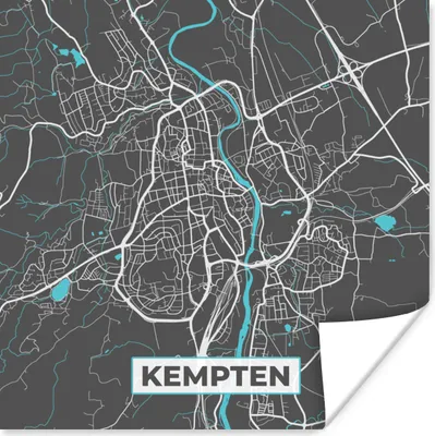Produktbild von MuchoWow® Poster Stadtplan - Deutschland - Blau - Kempten - Karte 75x75 cm - Wand Dekoration