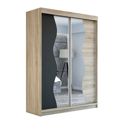 Produktbild von Schwebetürenschrank, 2-türig Schrank RIMA 160 cm (mit Spiegel) (Sonoma / schwarz / sonoma)