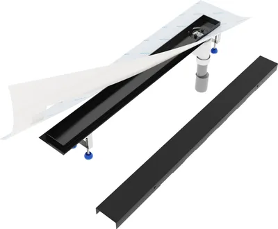 Produktbild von Aquabad SDS Schwarzmatte Duschrinne 120cm mit Blende: Bord, Ablauf Senkrecht Seitlich