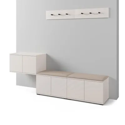 Produktbild von Garderoben-Set Napoli version 8 mit Schuhregal und Polsterplatten, Ideal für Flur und Eingangsbereich (Cashmere, Trinity 03)