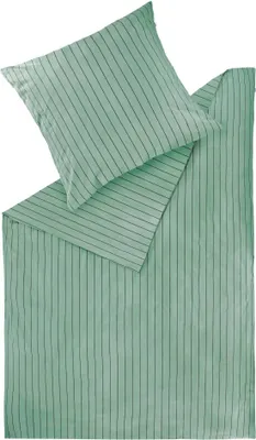A duvet cover and pillowcase with a pinstripe pattern.