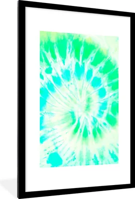 Produktbild von MuchoWow® Gerahmtes Poster Krawattenfärbung - Grün - Weiß 60x90 cm - Poster mit Schwarzem Bilderrahmen Wandposter Rahmen Foto Bilder - Dekoration - Wandposter Wohnzimmer - Hochwertig