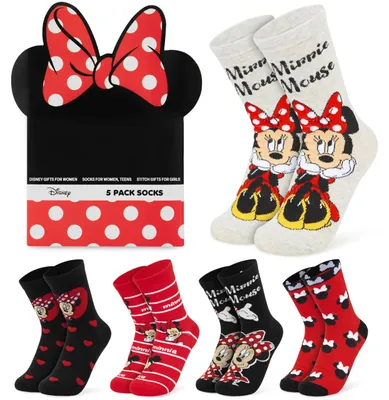 Produktbild von Disney Minnie Mouse Socken Damen 5er Pack, Lustige Farbenfrohe Strümpfe, Bequem & Weich, Geschenke für Frauen & Teenager (36/41 EU, Multi Minnie) – Größe 36-41