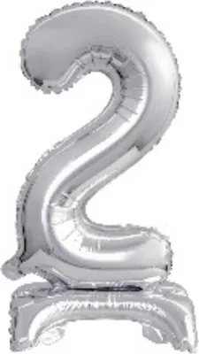 Productafbeelding van amscan® 9911725 Folieballon, mini-cijfer 2 - 15 x 38 cm, met voet, zilver