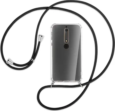 Produktbild von Handykette Backcover-Schutzhülle mit Band (Metall silberfarben) für Nokia 6.1 - schwarz