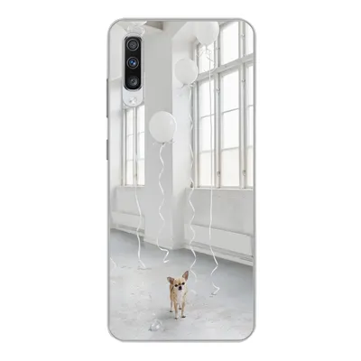 Produktbild von MuchoWow® Handyhülle Schutzhülle Hülle für Samsung Galaxy A70 Hund - Weiß - Luftballon Silikon Softcase Handy Hülle - Schutzhaube