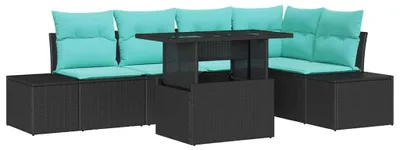 Image de Ensemble de salon de jardin, 6 pièces, en résine tressée noire
