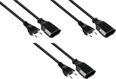 Immagine prodotto di Prolunga con spina Euro tipo C e presa, 2 m, nera, set da 3 pezzi