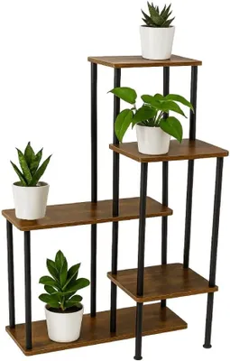 Imagen del producto de Escalera para plantas, de metal y madera, con 5 niveles, de 43x42x82 cm, apta para interiores y exteriores