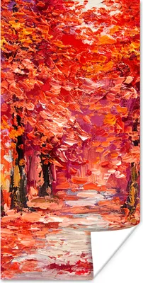 Produktbild von MuchoWow® Poster Gemälde - Bäume - Herbst - Ölgemälde 75x150 cm - Dekoration für die Wände