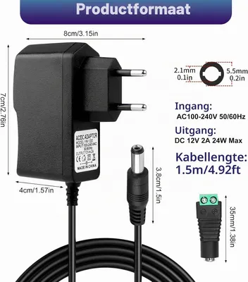 Productafbeelding van LED-voeding 12 V 2 A voor ledstrips - Cctv camera - Tv-box - Routers